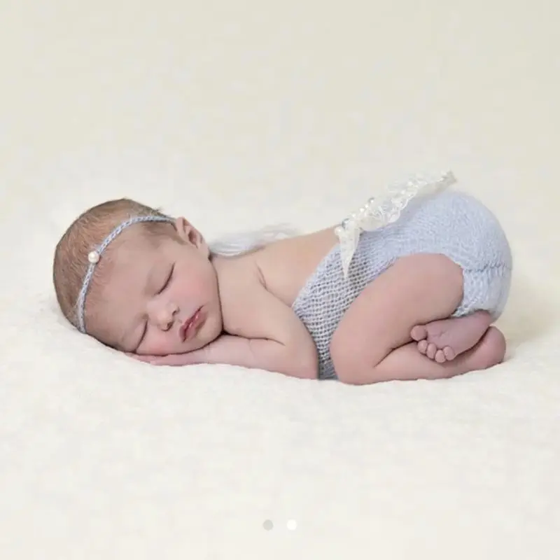 

Newborn Photography Props Mohair Pearl Headband and Mohair Pants Set Baby Photo Accessories R2JF