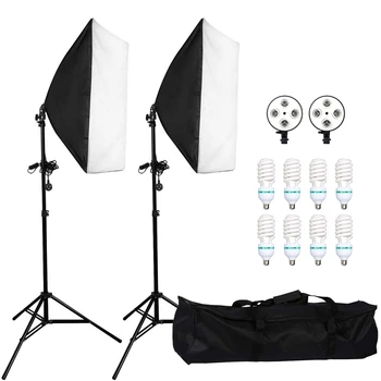 

Photography Softbox Lighting Kit 50x70CM Professional Continuous Light System 135W Lamp 4 in 1 Socket 2m Light Stand for Camera