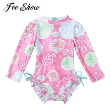 Oyolan Baby Girls 2PCS Tankini Long Sleeves Floral Printed Tops with Bottoms Swimsuit UPF 50+