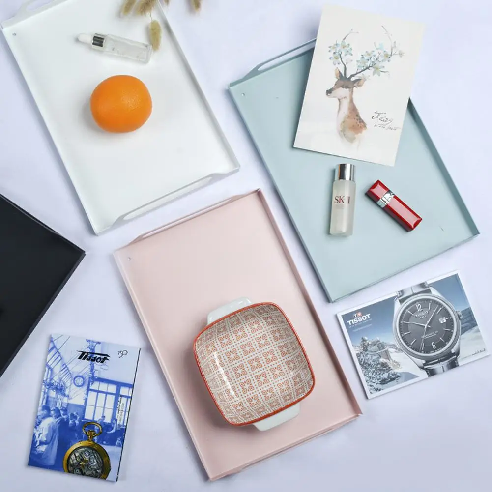 

DishyKooker Nordic Macaron Color Rectangular Trays Iron Food Fruit Plate Desktop Makeup Organizer