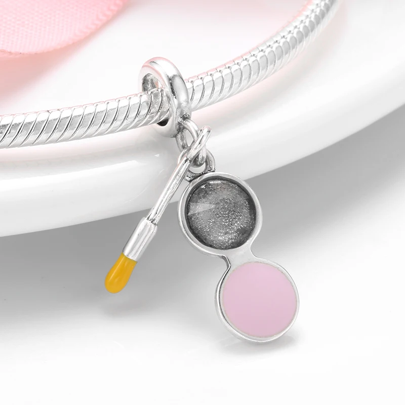 Мода 925 Стерлингового Серебра Талисманы румяна макияж кисти кулон Бусины Fit Pandora Браслет оригинальное серебро 925 ювелирные изделия DIY