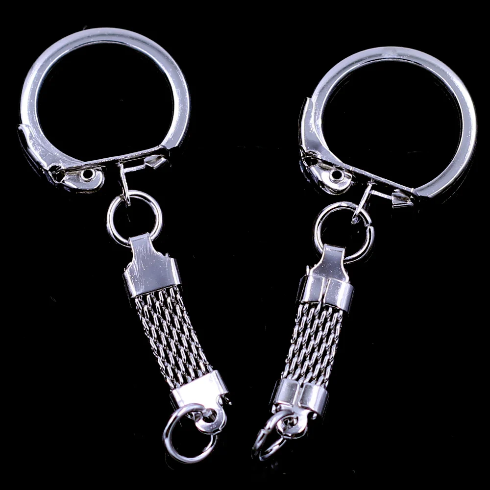 100Pcs Key Chains Keyrngs With Mesh Belt Metal Silver Tone Charms Jewelry DIY Accessories  6.2x2.3cm(2 4/8