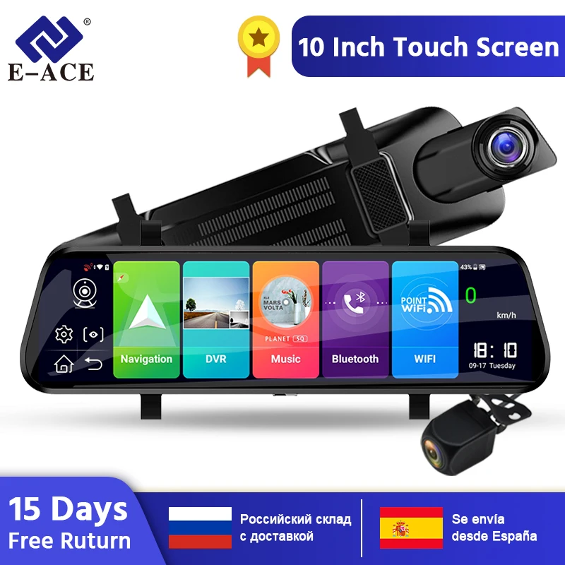  E-ACE Car Dvr 4G Android ADAS 10 Inch Rear View Mirror 2K Camera FHD1080P dash cam Video Recorder G - 4000286777979