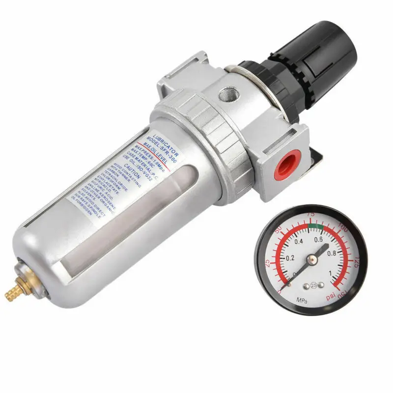 

Silver Black Air Pressure Regulator Filter Water Separator With Pressure Gauge