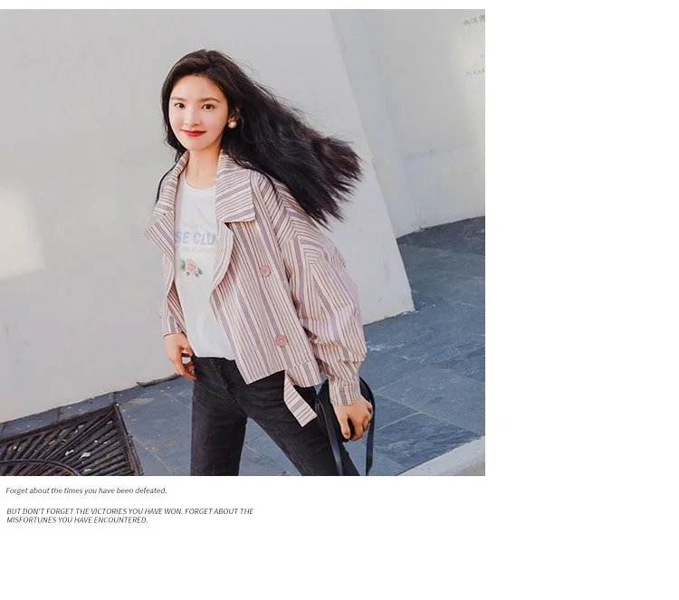 Фотосессия Южная Корея Ulzzang нерегулярный полосатый костюм воротник короткий плащ Женская Осенняя свободная повседневная куртка