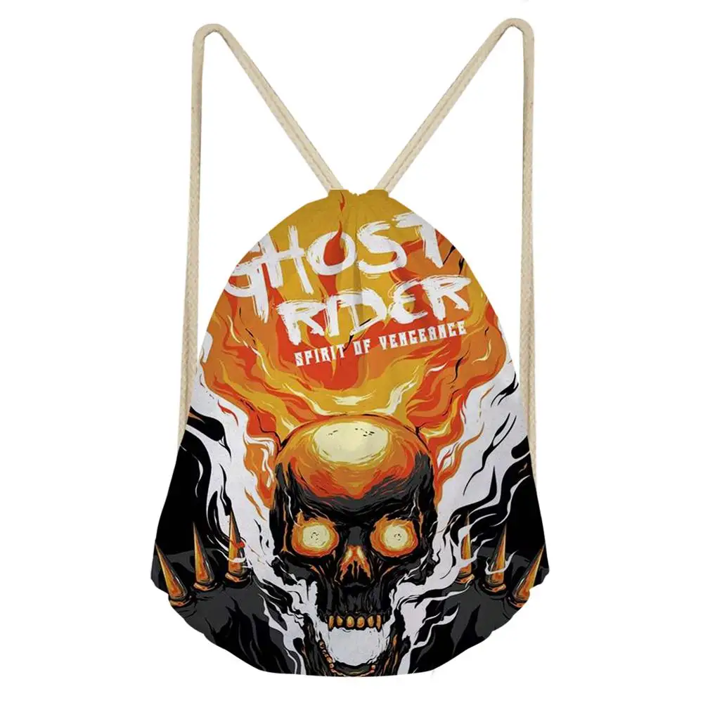 ELVISWORDS Ghost Rider, рюкзаки с принтом черепа, готические Сумки на шнурке, детская школьная сумка, дорожная пляжная сумка, сумки для спортзала, подарок для подростков - Цвет: HMH069Z3