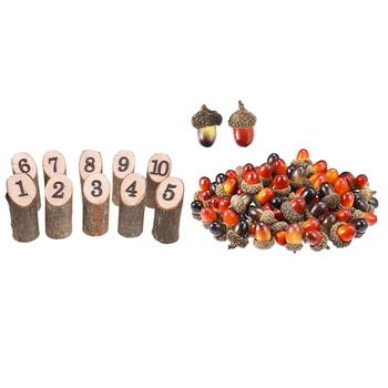 

1 Set 1-10 Wooden Table Numbers Birthday Party Decor & 100 Pcs Artificial Acorns Fake Fruit Props Acorns Decoration