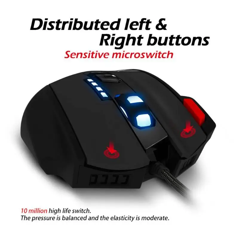 ZELOTES T-60 7 программируемых кнопок USB Проводная мышь 6 передач 800-7200 dpi Регулируемая игровая оптическая мышь для настольного ноутбука