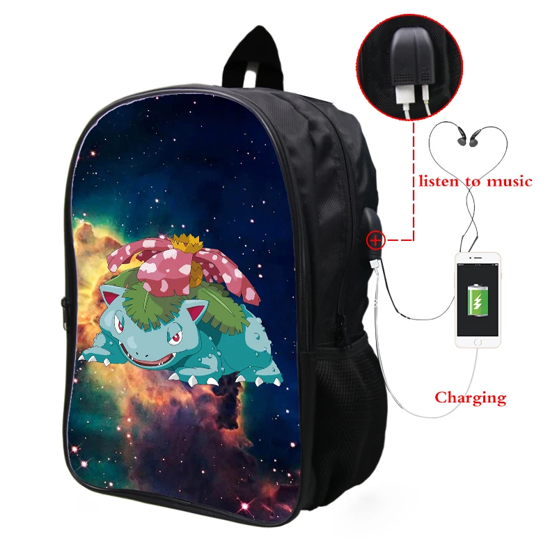 21 Pokemon Venusaur Galaxy Космический рюкзак Многофункциональный USB зарядка Разъем для наушников школьная сумка для подростков мальчиков рюкзак для девочек с отделением для ноутбука - Цвет: 21