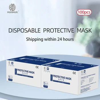 

Fast Delivery Hot Sale 3-layer Mask 100pcs Face Mouth Masks Non Woven Disposable Anti-Dust Meltblown Cloth Masks Earloops Masks