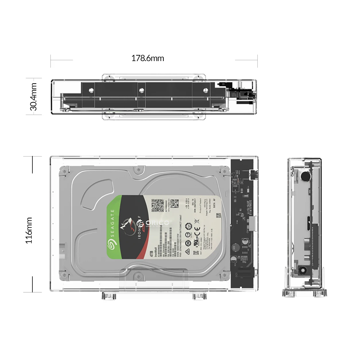 ORICO Transparent 3.5'' HDD Case for 2.5/3.5 inch SSD HDD Box Hard Disk Case SATA to USB 3.0 Hard Drive Enclosure Support