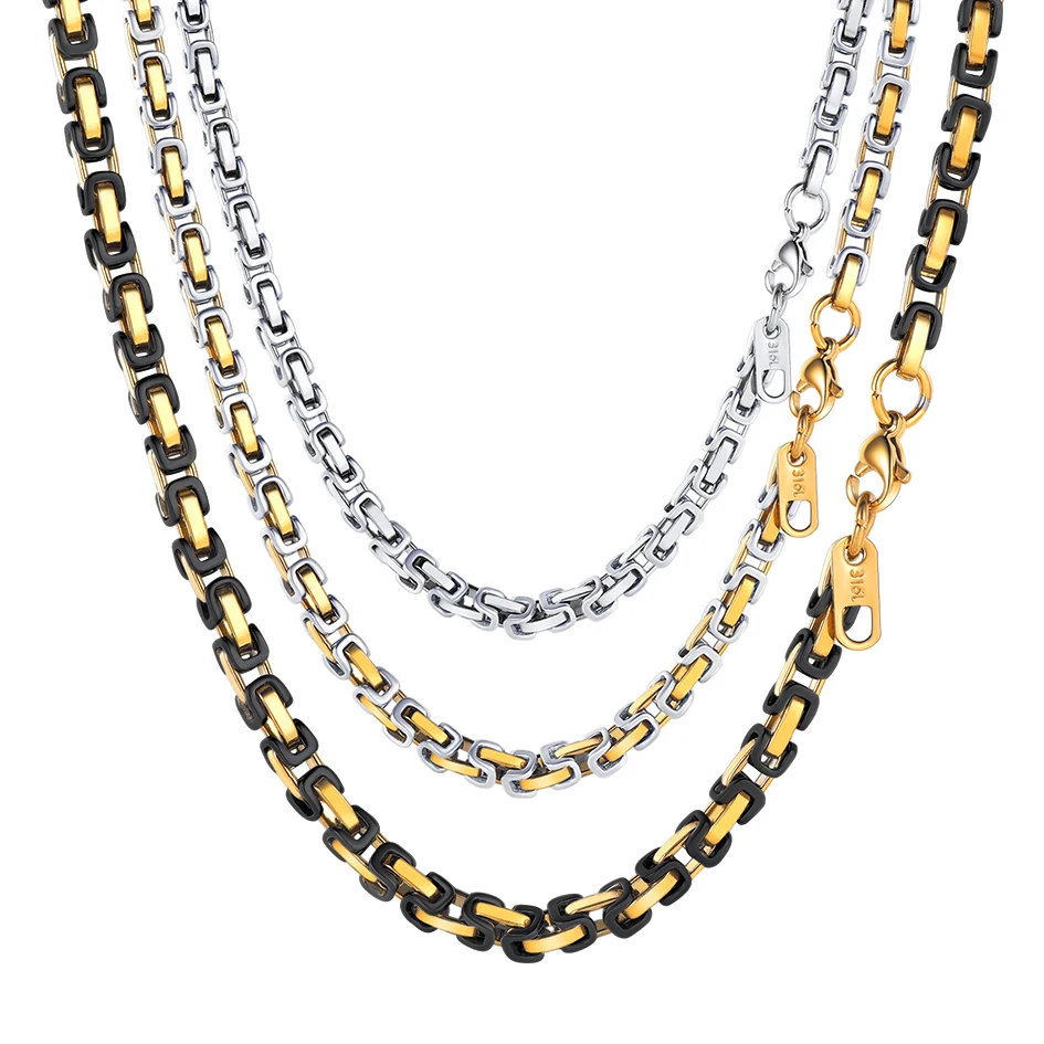 

PROSTEEL 4MM/6MM/8MM Wide Cool Byzantine Stainless Steel Chain Necklace for Men Boys Women 18-30 Inches Length
