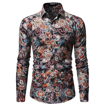 

Fashion Autumn Casual Men Shirt Slim Fit Flower Print Shirt Long-sleeved Shirts Male Floral Social Masculina M-5XL