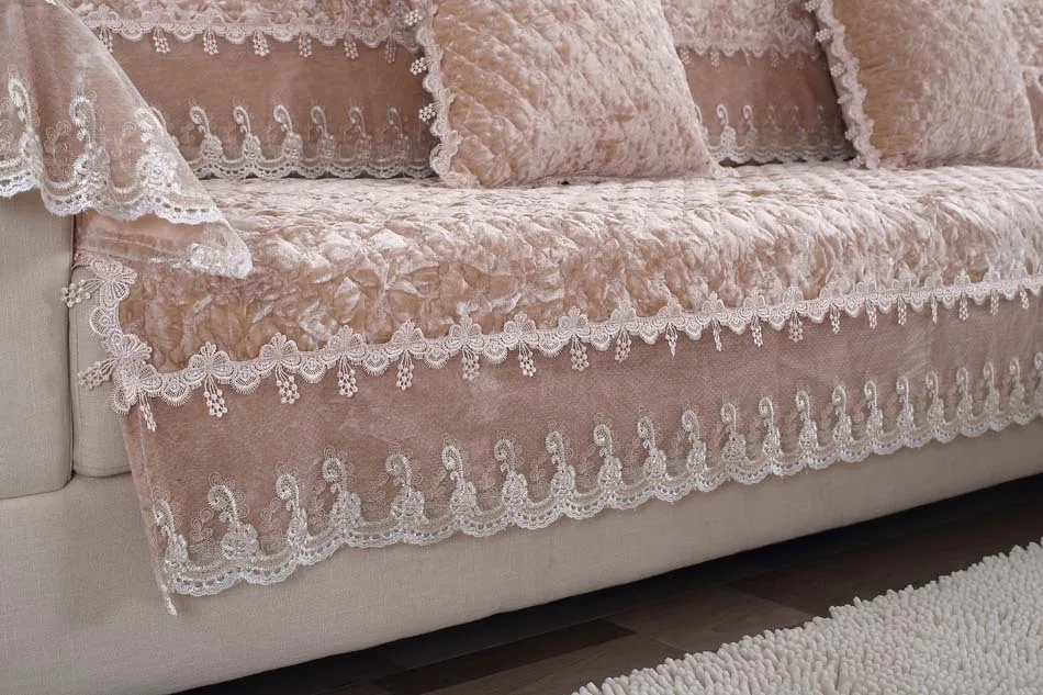 

New gold velvet skirt sofa cushion, quilted fabric non-slip sofa cushion towel cover