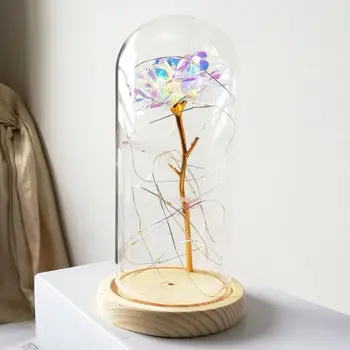 

Rose in a Glass Dome Cover LED Night Light Lamp Luxury Wedding Valentine's Day X4YD