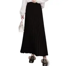 Вязанная плиссированная юбка осень и зима стиль юбка с высокой талией Faldas Largas Elegantes DC533