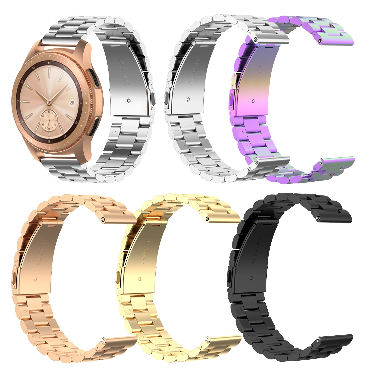 

20mm Universal Steel Belt for Huami Amazfit GTR for Samsung Galaxy Watch for S3 Three Beads Steel Strap Stainless Steel Unisex