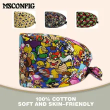 Alta qualidade novo algodão dos desenhos animados jogo impressão dentista chapéu enfermeira chapéu salão de beleza pet shop ajustável suor absorvente esfrega chapéu