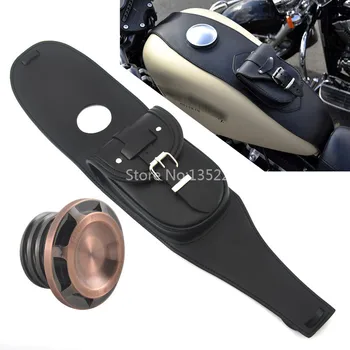 

Copper Fuel Gas Tank Cap Oil Cover & Black Leather Motorcycle Fuel Tank Tool Bag Set Fit For Harley Sportster 1200 833 48