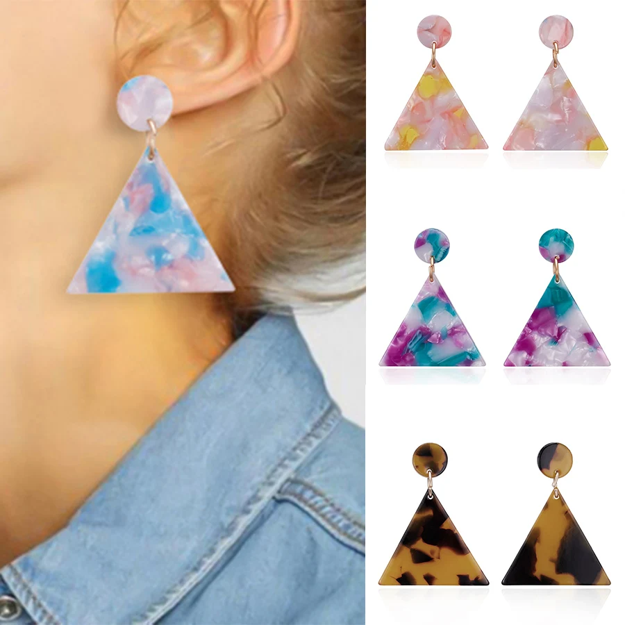 Bohemia Colorful Resin Round Triangle Acrylic Dangle Earrings for Women New Design Statement Acetate Wedding Jewelry | Украшения и