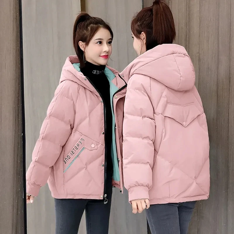 Women's Jackets 2022 New Women Parkas Winter Jacket Hooded Loose Cotton Padded Parka Female Casual Oversize Puffer Coat Outwear - 4