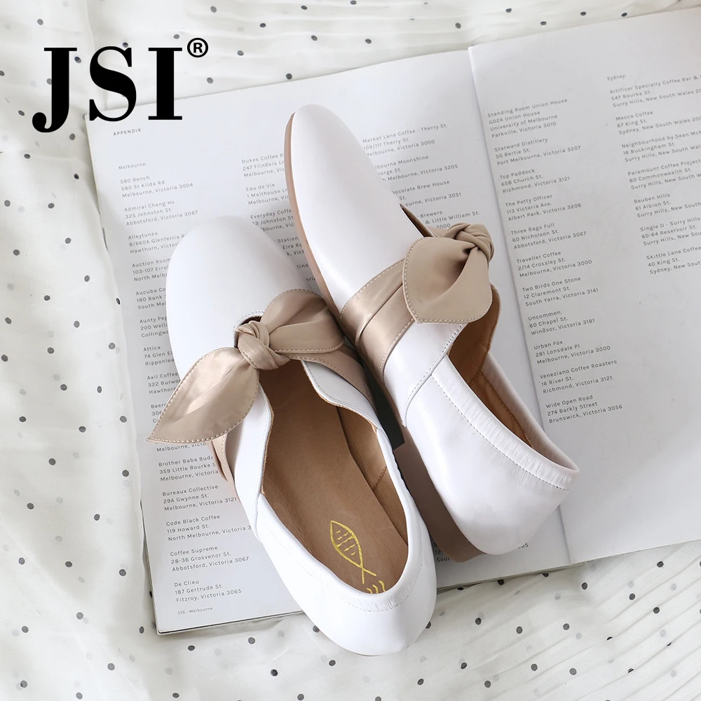 JSI/Женская обувь; женские туфли из овечьей кожи без застежки с круглым носком; Милые однотонные туфли на плоской подошве с бантиком-бабочкой; сезон весна-осень; классическая женская обувь на плоской подошве; jo329