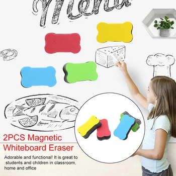 

2pcs Portable Home Magnetic Whiteboard Eraser Wipe School Dry Mini Small Teaching Cleaner Chalkboard Bone Shape Sponge