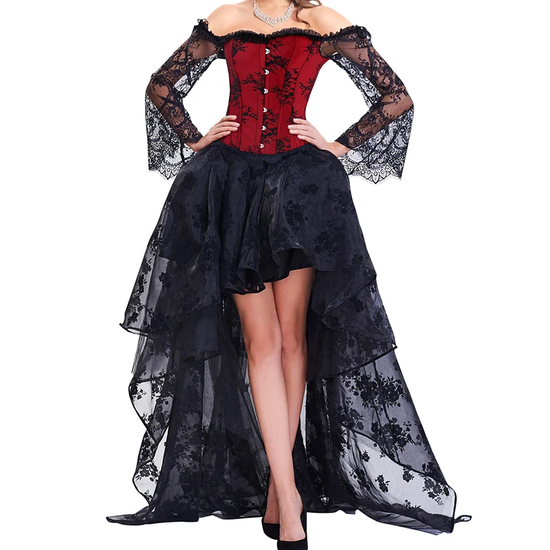 Женский корсет с открытыми плечами длинное платье цветочным принтом|steampunk corset
