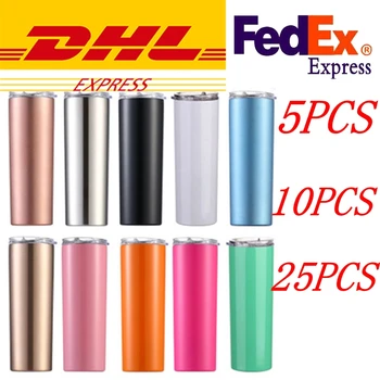 

5/10/25Pcs DHL 304 stainless steel 20 oz straight slim cups heat sublimation coating car straight straw cups