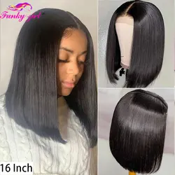 Straight T Part Short Bob Lace Human Hair Wigs For Black Women Straight Short Bob Wig 4x4x1 Closure Wig Brazilian Hair Lace Wigs