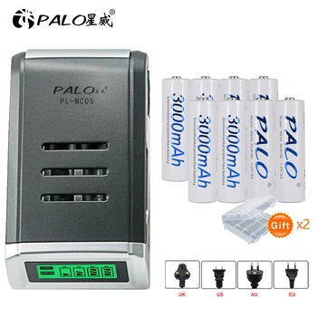 

4 Slots LCD display Smart battery Charger for AA/AAA NIHM Battery+8 pcs AA 3000mah nimh rechargeable batteries 1.2v battery