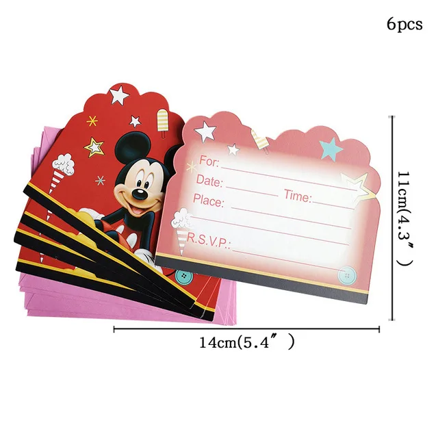 Микки Маус Детская тематическая вечеринка на день рождения композиция декоративная бумажная чашка рисунок флаг Скатерть одноразовые вечерние принадлежности - Цвет: Invitation card-6pcs