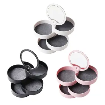 

New Creative 4 Layers Rotatable Jewelry Box Container Case with Mirror Earrings Ring