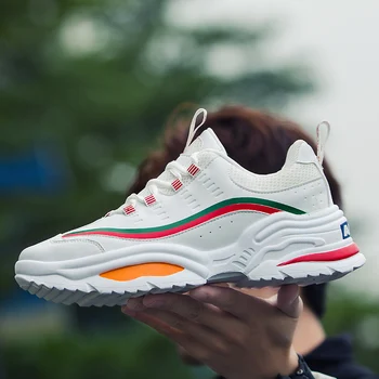 

2020 New INS Running Shoes for Men White Red Sneakers Lace Up Height Increasing Jogging Shoes Man Breathable Athletic Footwear