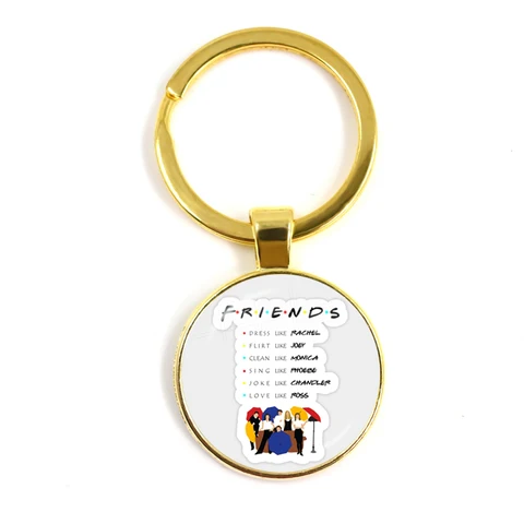 Friends TV Show Pendant Keychain Character Cartoon Fun Pattern 25mm Glass Cabochon Key Ring Keyholder Good Friend Gift