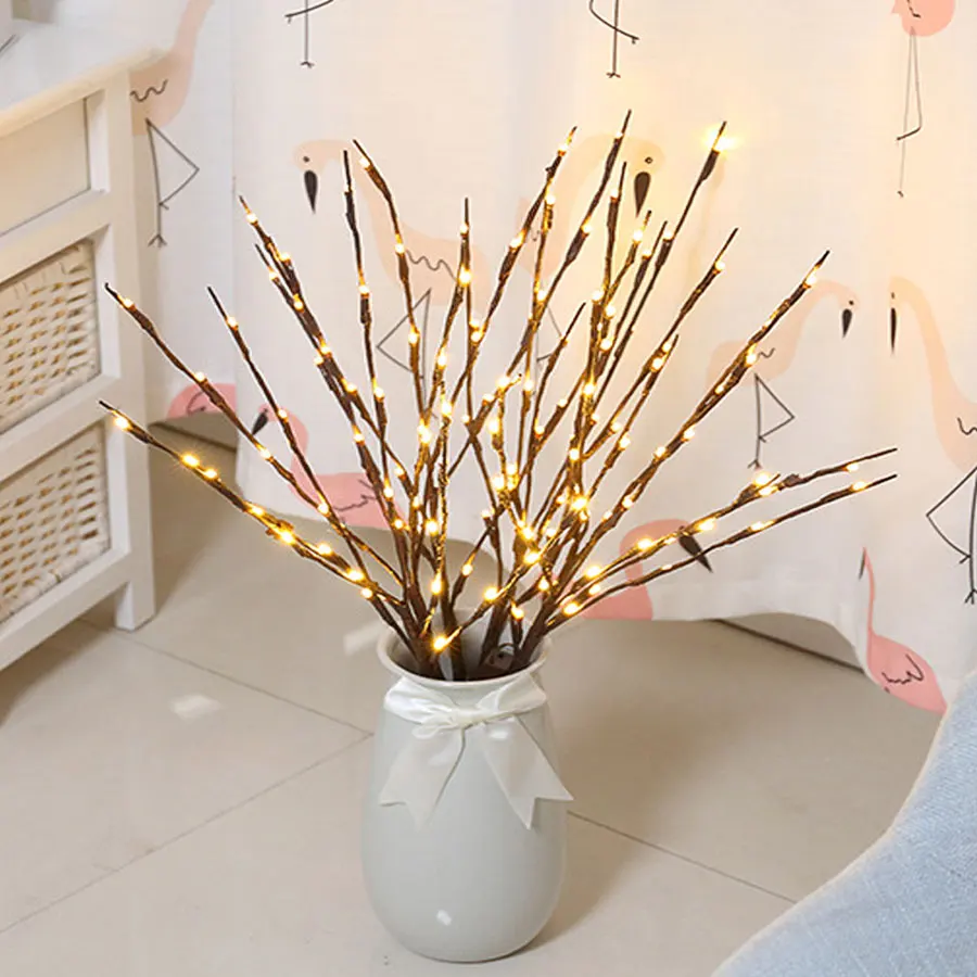 Vacamm 20 Bulbs Led Willow Branch Lamp Battery Powered Natural