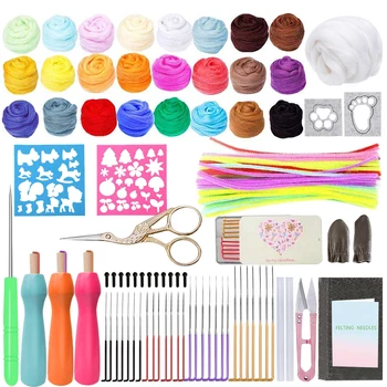

Nonvor 25 Colors Wool Felting Kit Fabric Materials Roving Needle Fluffy Soft Fiber Needlework Sewing Crafts with Instruction