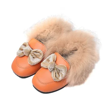 

Fashion Girls Leather Plus Velvet Warm Plush Boots For Girls Children'S Kids Boots Winter Bowtie Boots For Girls Baby Girl Shoes