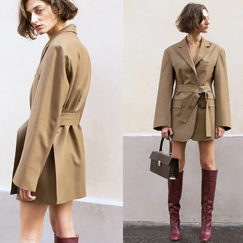 

2020 New Arrival Fashion Designer Long Dress Suit Jacket Women Long Sleeve Elegant Belt Long Sleeve Blaser Femme Coat
