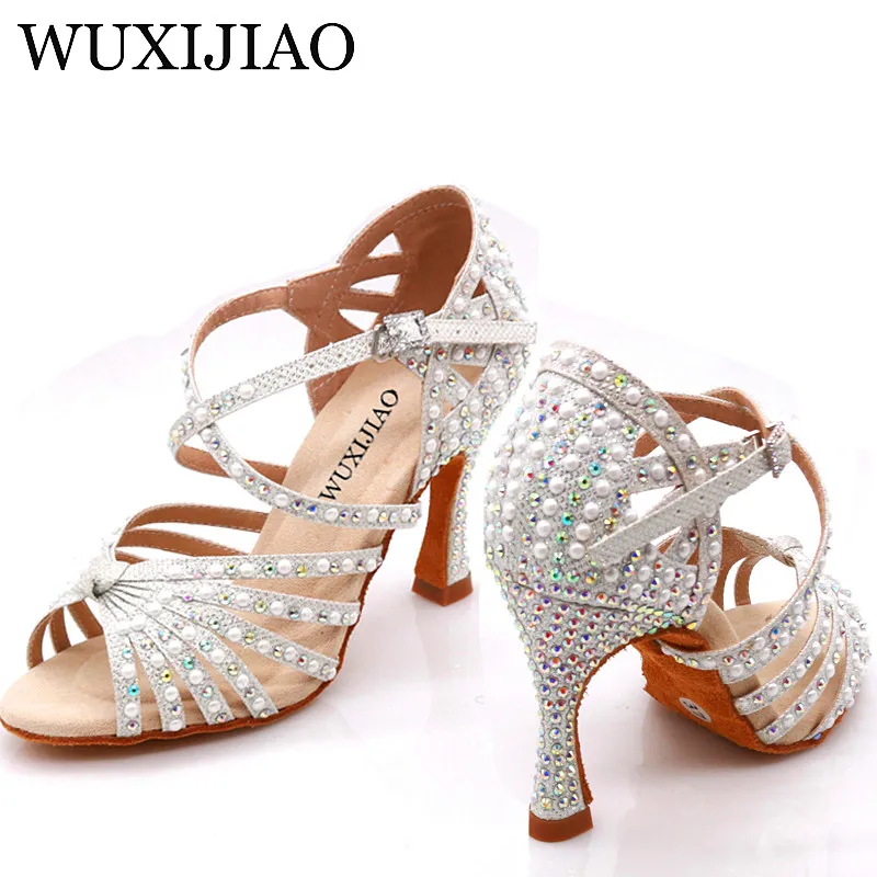 

Обувь для латиноамериканских танцев WUXIJIAO Pearl Стразы, спортивные танцевальные туфли для помещений, удобная обувь с мягкой подошвой для сальсы