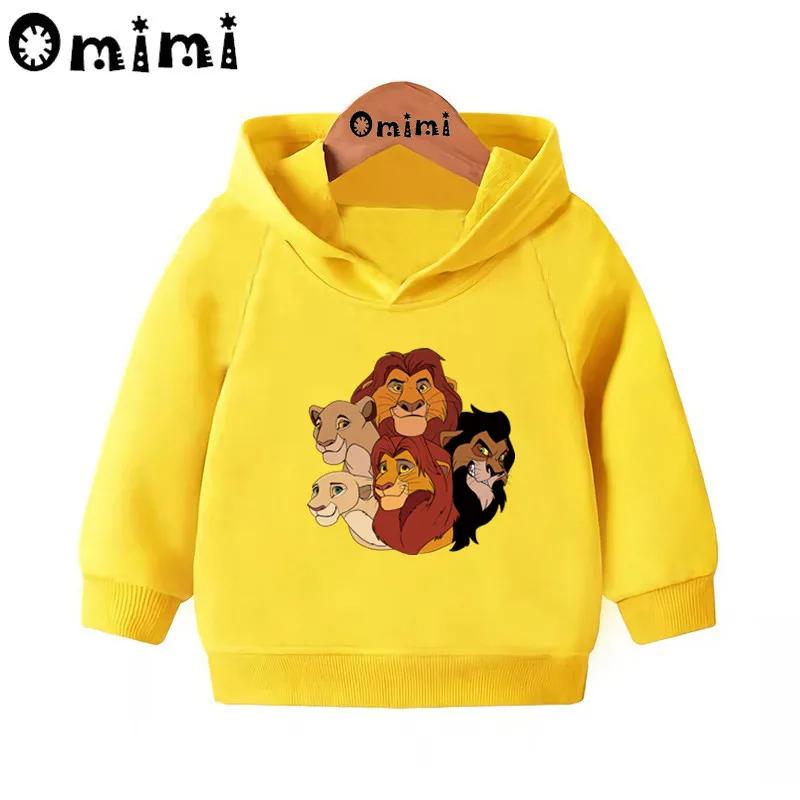 Mufasa& Simba& Nala/забавные свитера с рисунком короля льва детские толстовки с капюшоном крутой пуловер для малышей топы для девочек и мальчиков, осенняя одежда KMT5296 - Цвет: Yellow-5296K