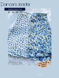Ballet Short Skirt Water Blue Oil Painting Style Pattern Women's Dance Skirt Gymnastics Practice Skirt Adult bBallet Lyric Skirt