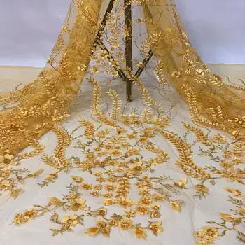 

Luxury 3D Flower Lace Fabric 2020 High Quality French Tulle Lace Beaded Embroidered Nigerian Lace Fabrics For Wedding A-1212