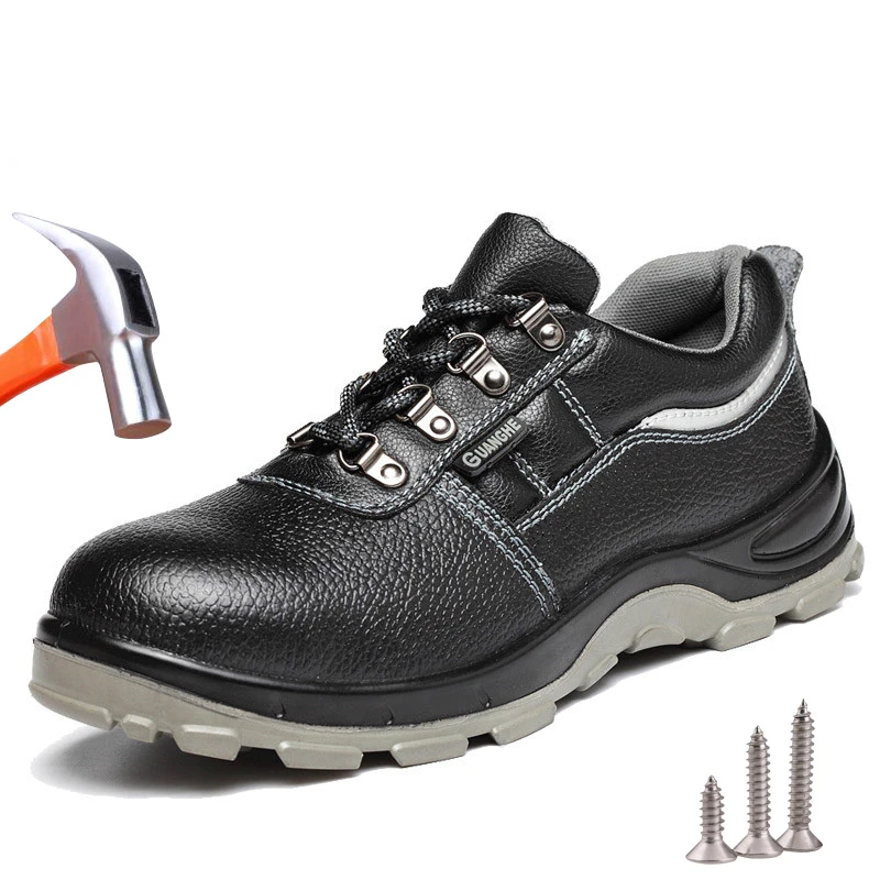 Work Safety Shoes Men Genuine Leather Breathable Anti-puncture Work Sneakers Male Steel Toe Work Safety Indestructible Boots chemical protective clothing