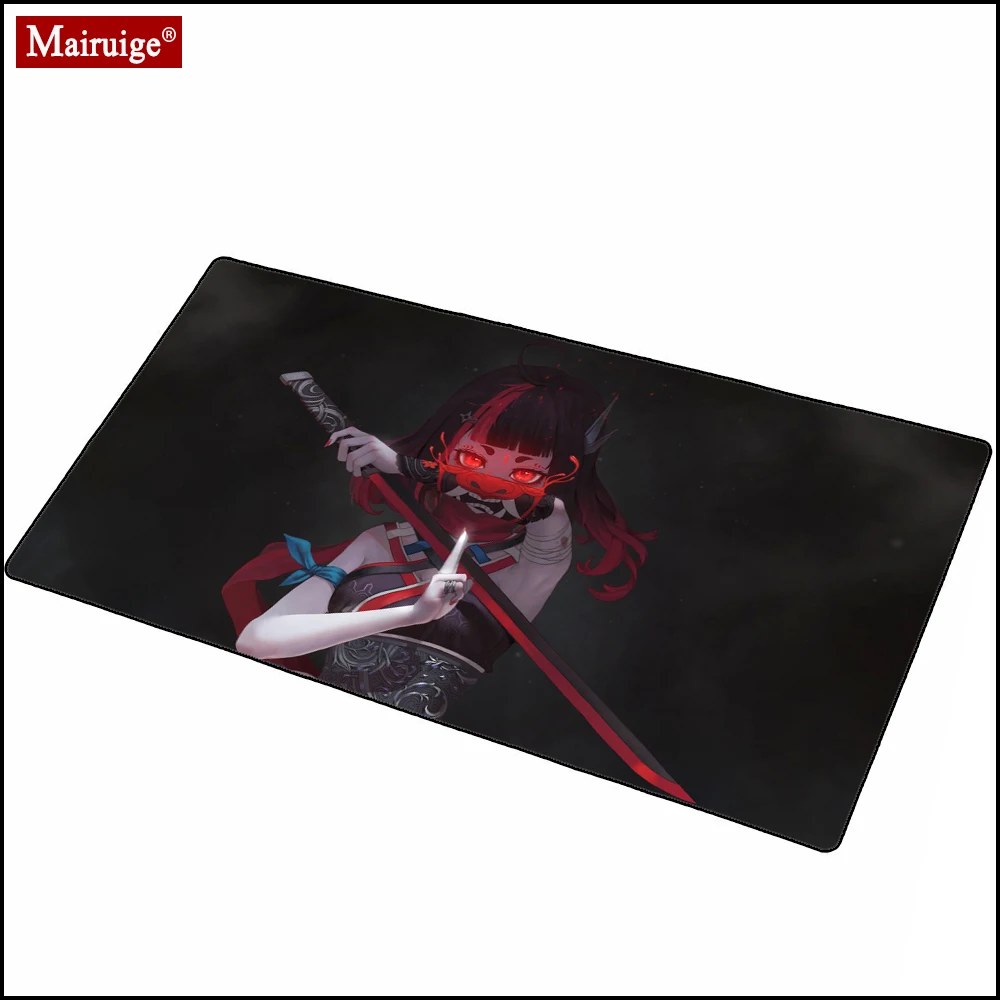 

LED Mousepad RGB Glow Redhead Anime Girl with Red Eyes Weapon Sword XXL Big Black Mouse Pad 90x40cm Desk Pad Custom Mause Carpet