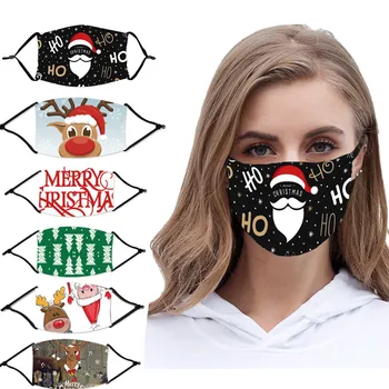 

5pcs Christmas Party Masks Reusable with Filter Printed Adjustable party Mask Dustproof Adult Funny Mask Cycling Mascarilla
