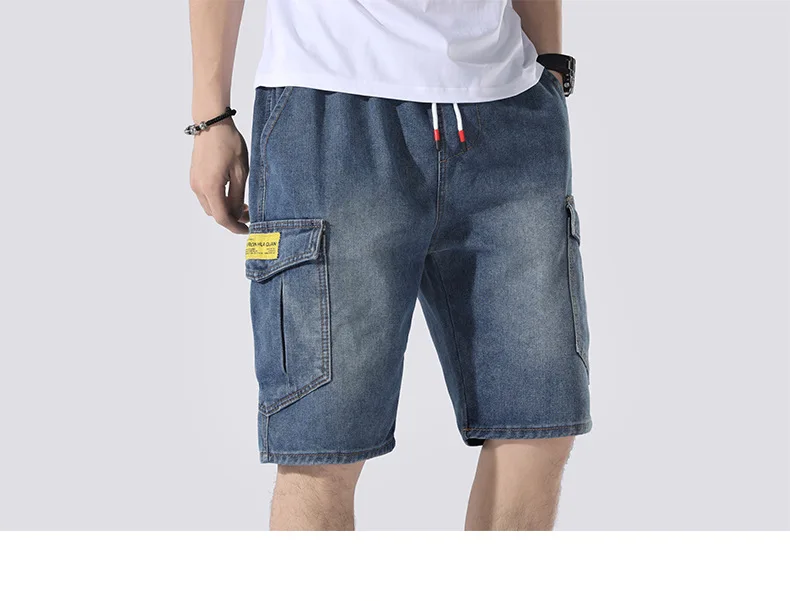 Модные повседневные мужские джинсовые шорты однотонные свободные шорты из денима с карманами длиной до колен джинсы Masculino Большие размеры