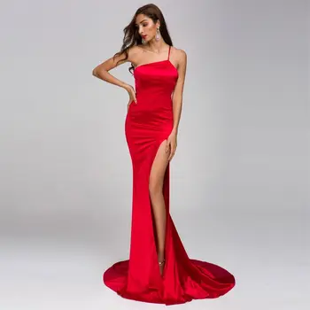 

One Shoulder Long Evening Party Dress Top Quality High Slit Sexy Backless Elegant Women Dresses