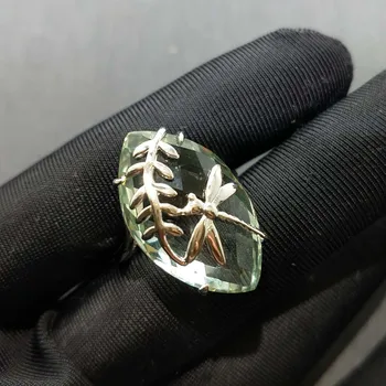 

Y B O , Charming eye design 18.0 carats green amethyst 15*25 mm in 925 sterling silver with gold plated nice ring for girl