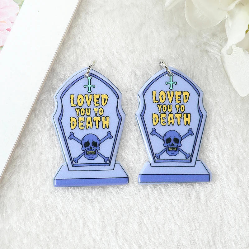 12Pcs Pastel Goth Halloween Charms Coffin Tomb Acrylic Jewlery Findings For  Earring Necklace Diy Making